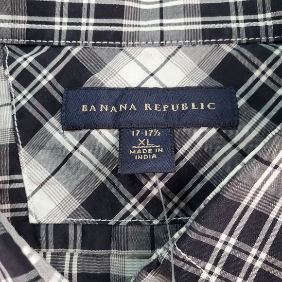 Banana Republic Mens XL Long Sleeve Button Up Shirt Plaid Black White Casual - Picture 2 of 6